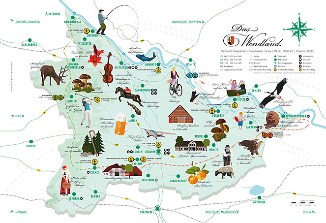 Illustration einer Landkarte vom Wendland